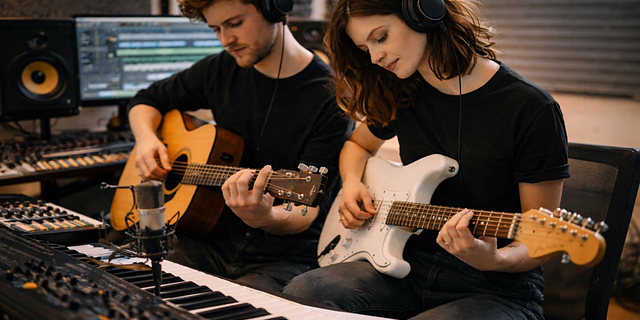 Una pareja creando música